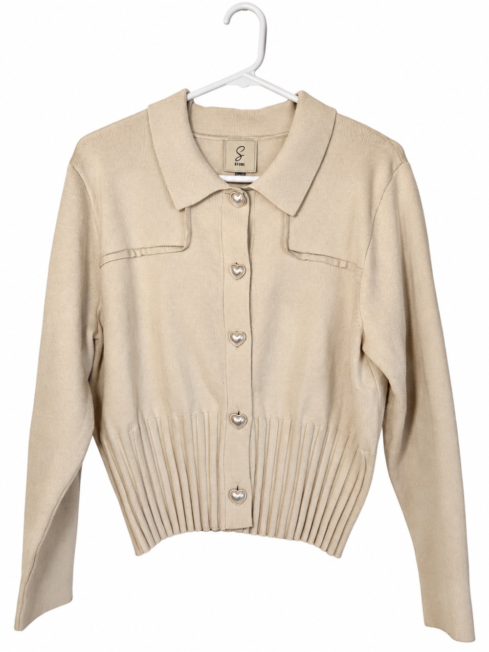 Sioni Cream Knit Collared Cardigan Sweater